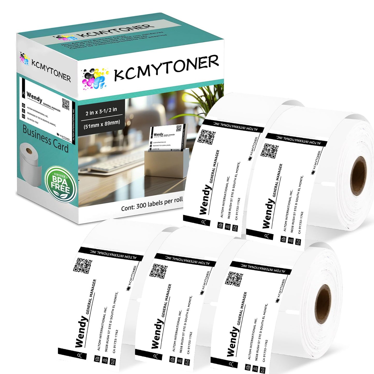 KCMYTONER Labelwriter 30374 Business/Appointment Cards 2 x 3 1/2 Labels Stock White Non-Adhesive Compatible for DYMO LW Printers, [5 Rolls, 300 Label/Roll]