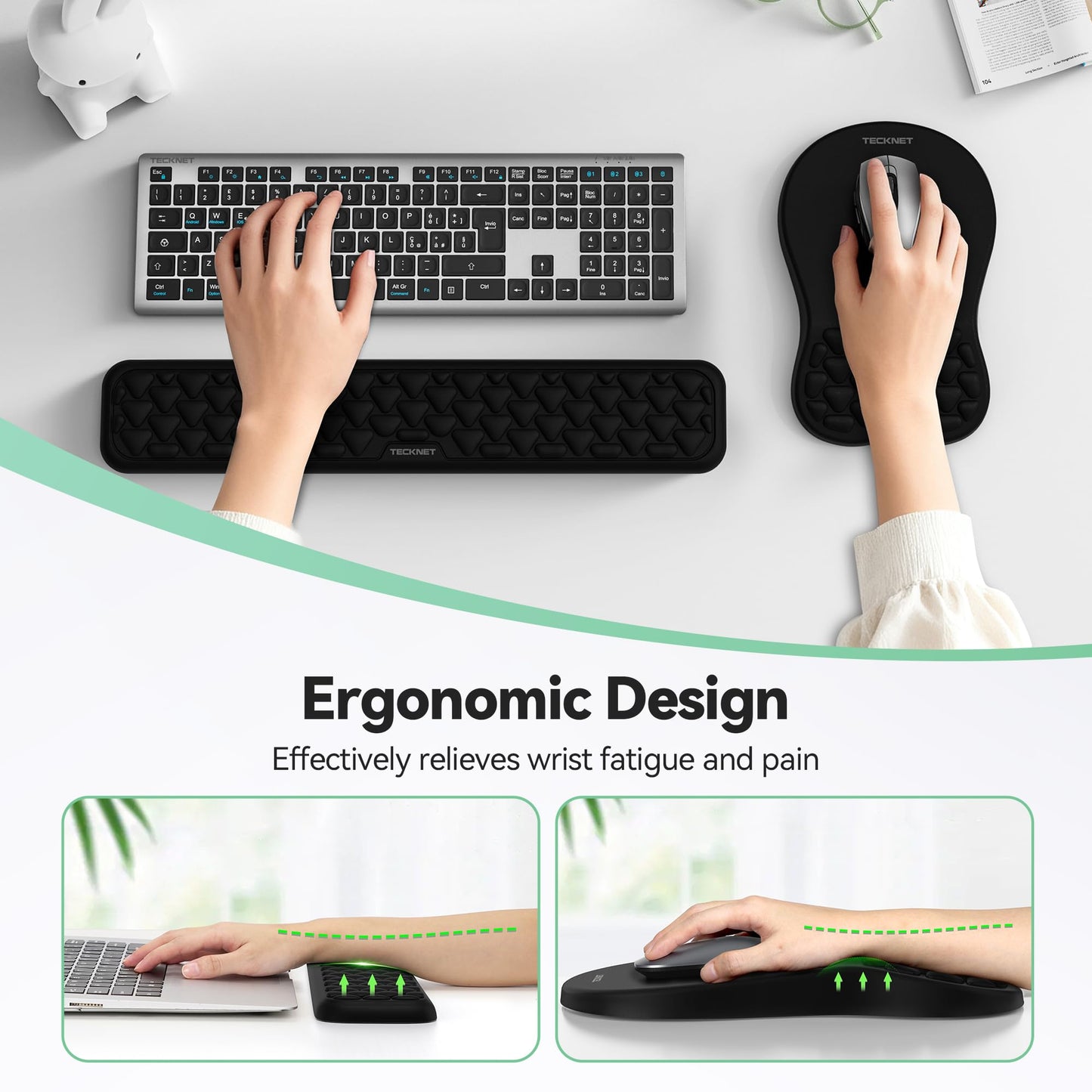 TECKNET Ergonomic Mouse Pad with Wrist Rest, Keyboard Pad and Mousepad with Wrist Support, Massage Design Effectively Relieves Carpal Tunnel Syndrome Suitable for Computers and Laptops