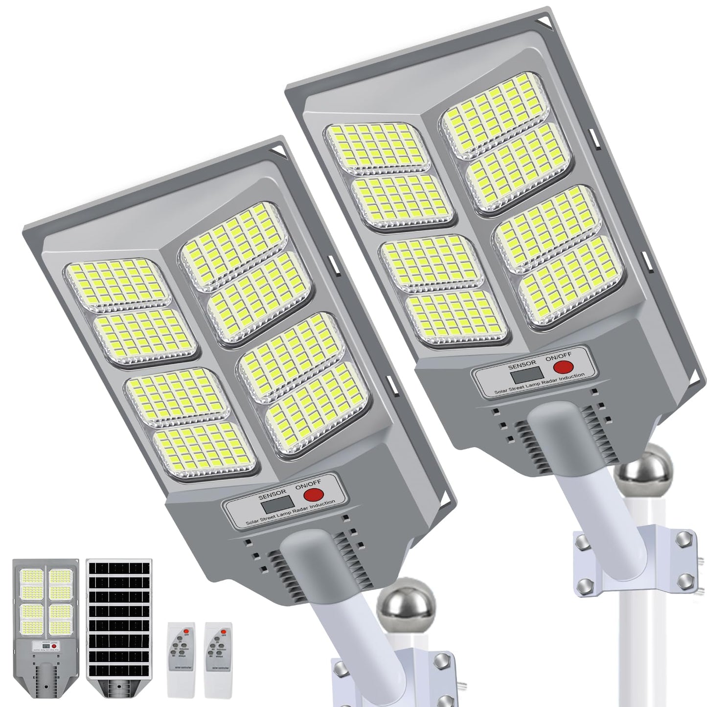 Willmind Solar Street Lights Outdoor: Solar Security Lights, 1200W, Motion Sensor with Remote Control, Flood Lights, 2500ML Brightness, from Dusk to Dawn, for Garage, Warehouse, Shop, 2 Packs White