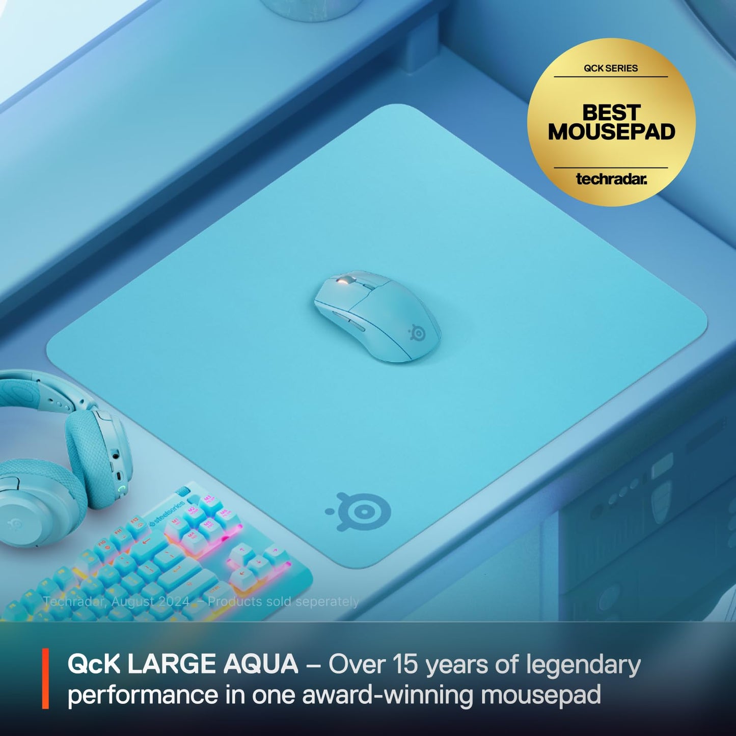 SteelSeries QcK Cloth Gaming Mouse Pad - Exclusive Micro-Woven Surface - Optimized for Gaming Sensors - Maximum Control - Size L - Aqua