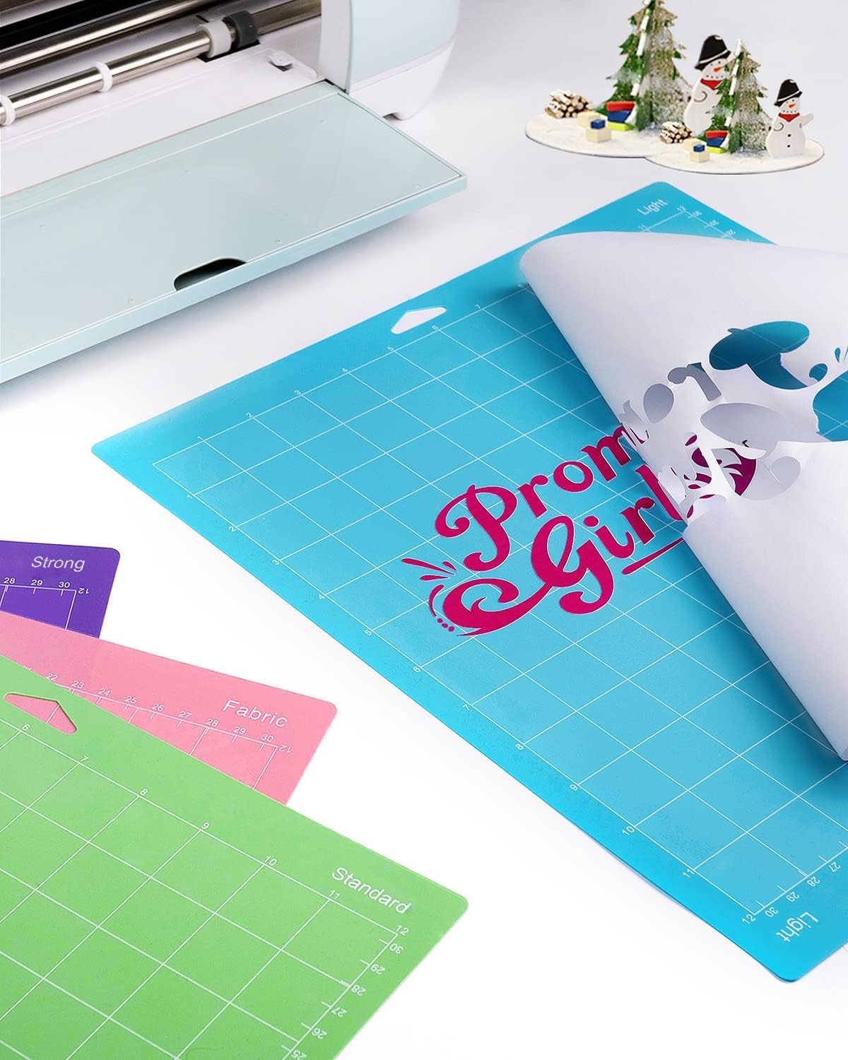 Weliu 12x12 Inch Cutting Mats for Cricut (12 Pack) - Standard/Light/Strong/Fabric Grip - Includes Bonus Hook & Scraper - Compatible with Cricut Maker 3/Maker/Explore 3/Air 2/Air/One & Silhouette