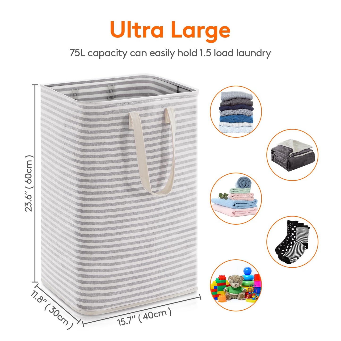 Lifewit 3-Pack 80L Freestanding Laundry Hamper, Large Collapsible Laundry Baskets with Easy Carry Extended Handles, Waterproof Clothes Hamper in Bedroom, Bathroom, Laundry Room, College Dorm, Grey