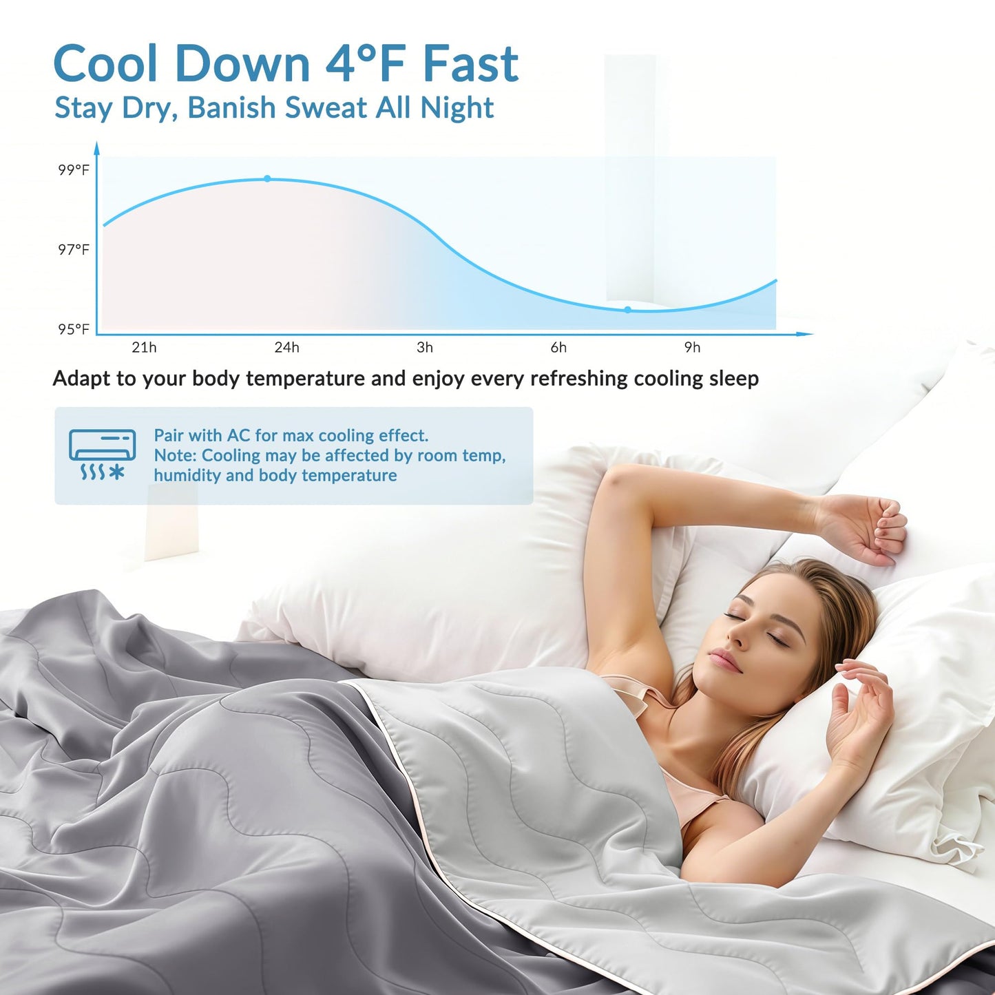 Exclusivo Mezcla Cooling Comforter King Size Grey, Lightweight Summer Blanket for Hot Sleepers, Soft Breathable Cool Bedding Duvet for Night Sweats, 104"x90"