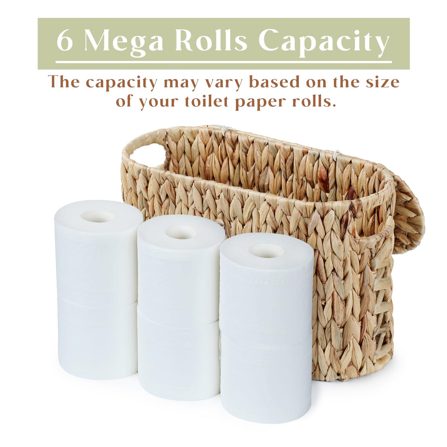 YANGQIHOME Toilet Paper Storage, Water Hyacinth Toilet Paper Storage with Lid, Papers Container for up to 6 Mega Rolls, Bathroom Basket Organizer