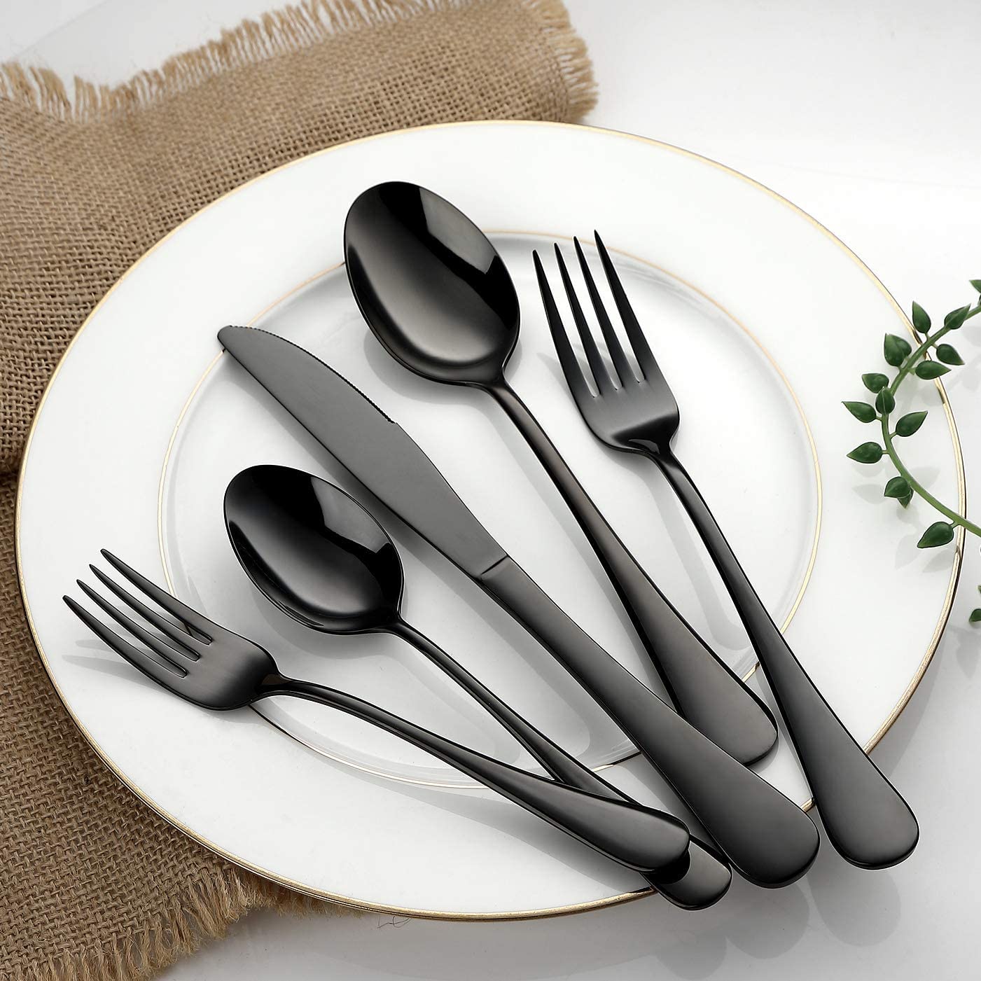 Flatware Set, 20-Piece Elegant Silverware Cutlery Set, Stainless Steel Utensils Service for 4, Include Knife/Fork/Spoon, Mirror Polished, Dishwasher Safe （Black）
