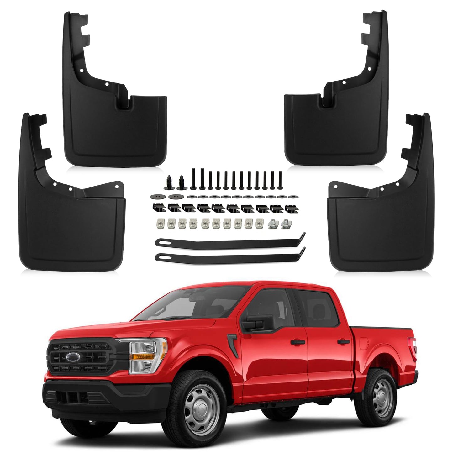 PSLER Fit for F-150 F150 2021 2022 2023 2024 (Without Fender Flares) Mud Flaps Set of 4PCS Mud Guard Kit Splash Guards Mudguards Mudflaps with Hardware Kits Accessory Front and Rear Accessories
