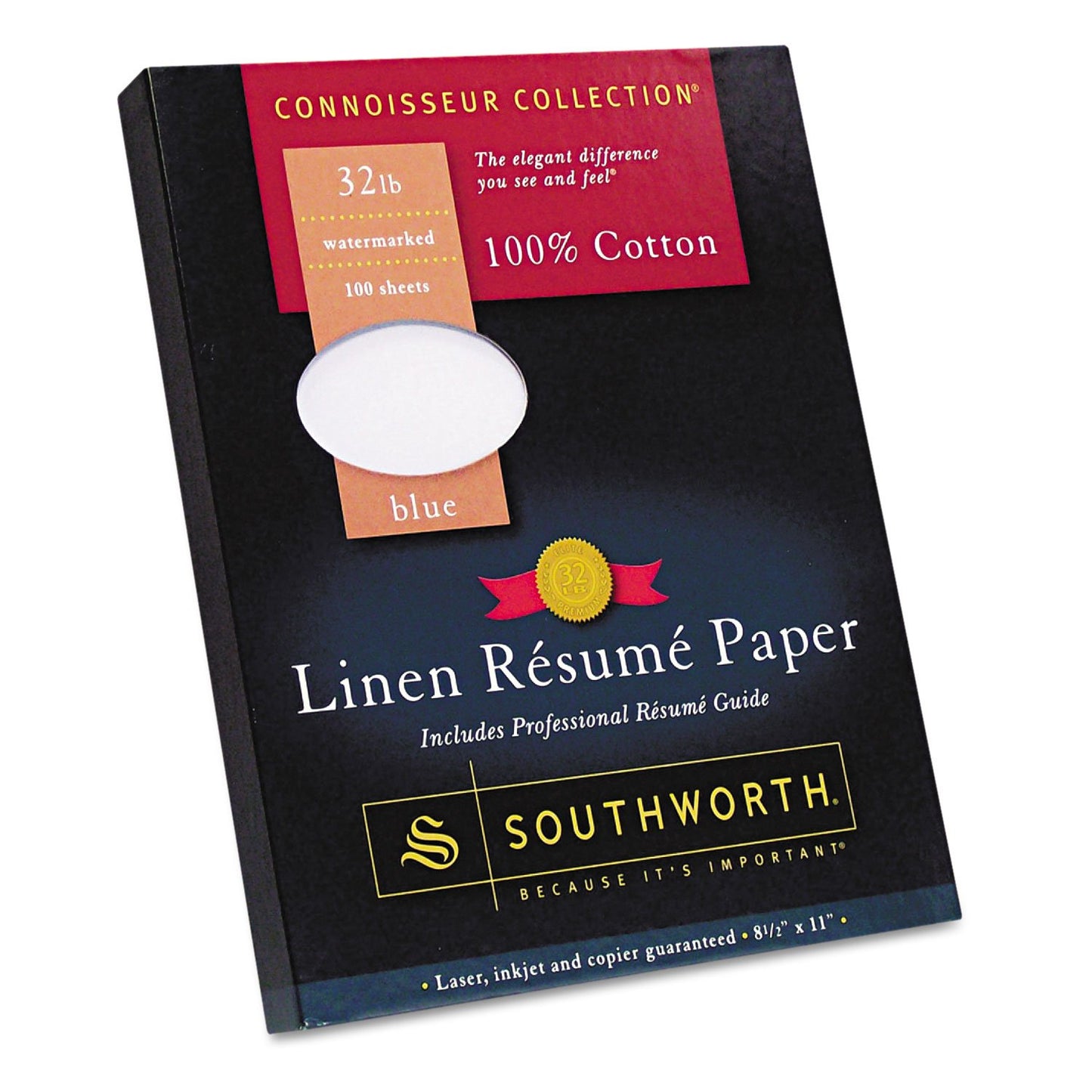 Southworth 100% Cotton Resume Paper, 8.5” x 11, 32 lb/120 gsm , Linen Finish, Blue, 100 Sheets - Packaging May Vary (RD18BCFLN)