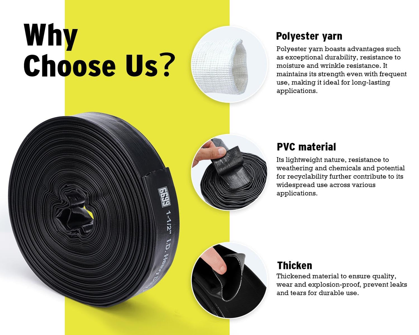 6699 Water Discharge Hose 1-1/2” ID PVC Lay Flat 25FT Length with Clamps Heavy Duty Backwash Hose Easy Installation for Swimming Pools Pump Accessory Household Drainage Kit