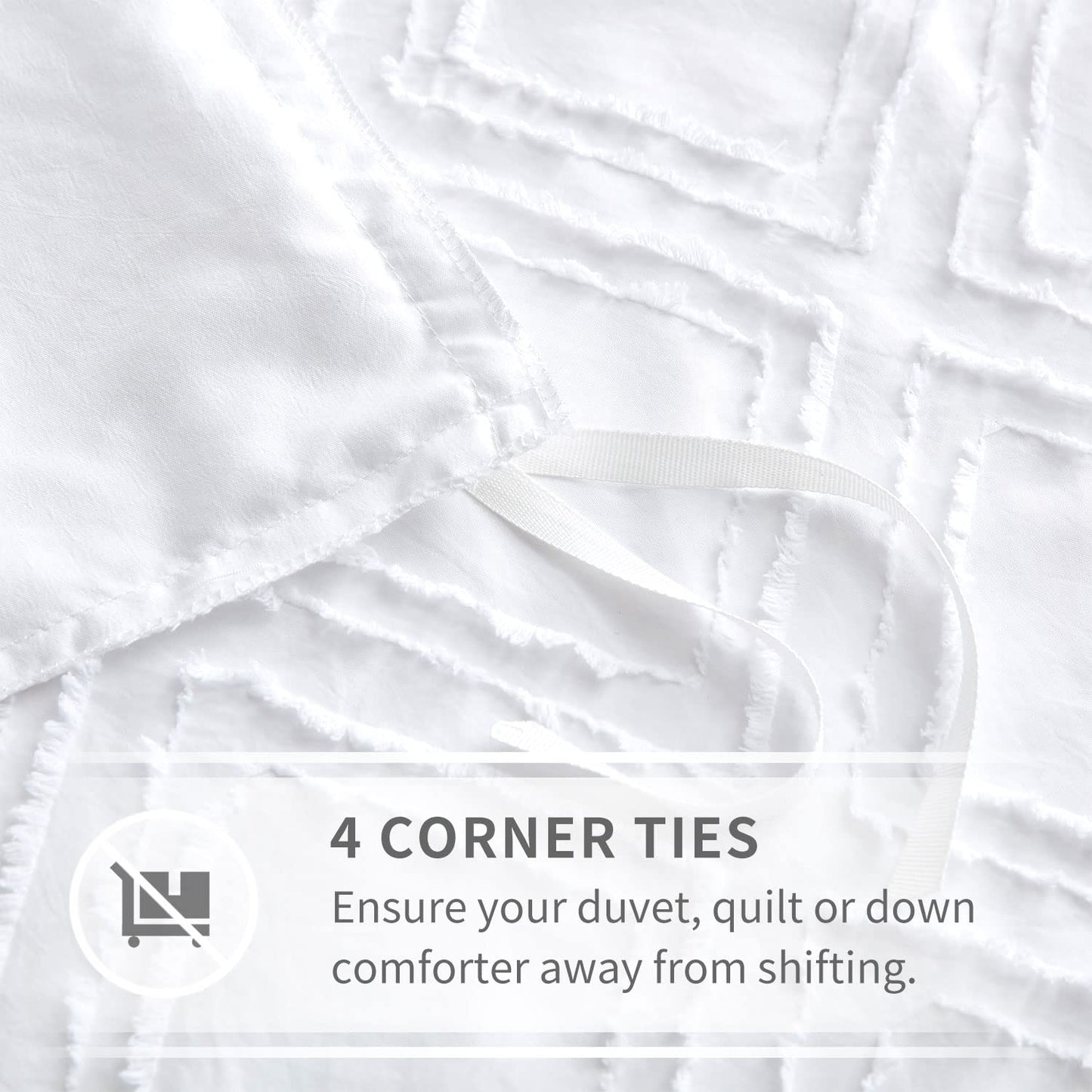 Maple&Stone Queen Duvet Cover Set, 3 Pieces Textured Tufted Boho Bedding Sets Zipper Closure Design with Ties, 1 Duvet Cover + 2 Pillow Shams, Comforter NOT Included (White, Queen Size)