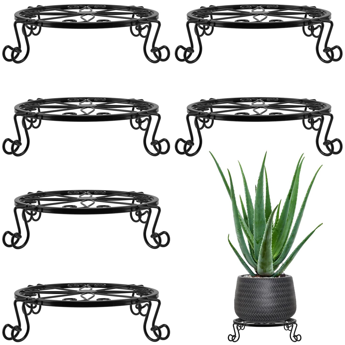 KEILEOHO 6 PCS 9 Inch Metal Plant Stand, Rustproof Iron Heavy Duty Flower Pot Stand Holder Round Plant Shelf Holder Rack for Indoor Outdoor Plants, Garden, Patio Home Decor, Black