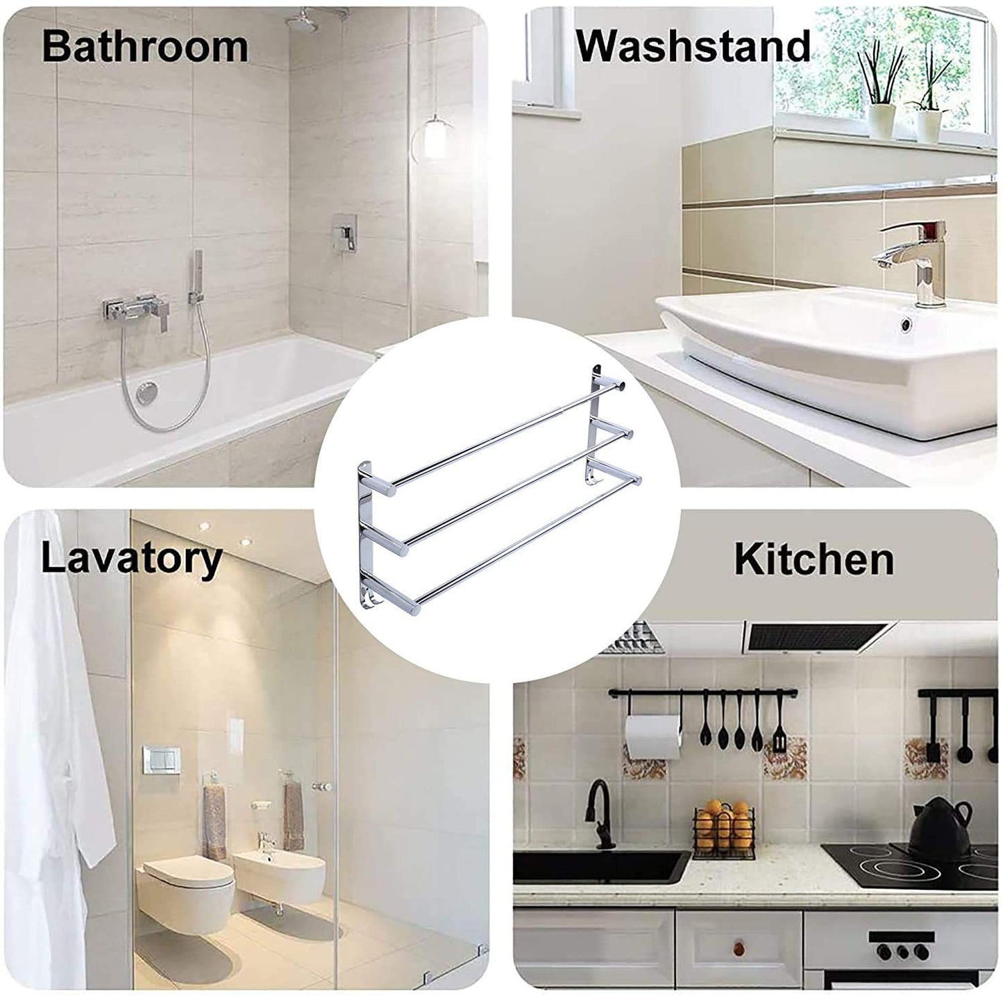 Towel Bars Towel Hanger Freely Retractable 20-30 Inch Stainless Steel Bath Towel Rack Strong Adhesive Bathroom Wall-mounting Free mounting Hole-Installing washroom Kitchen Space Saving 3 Bars