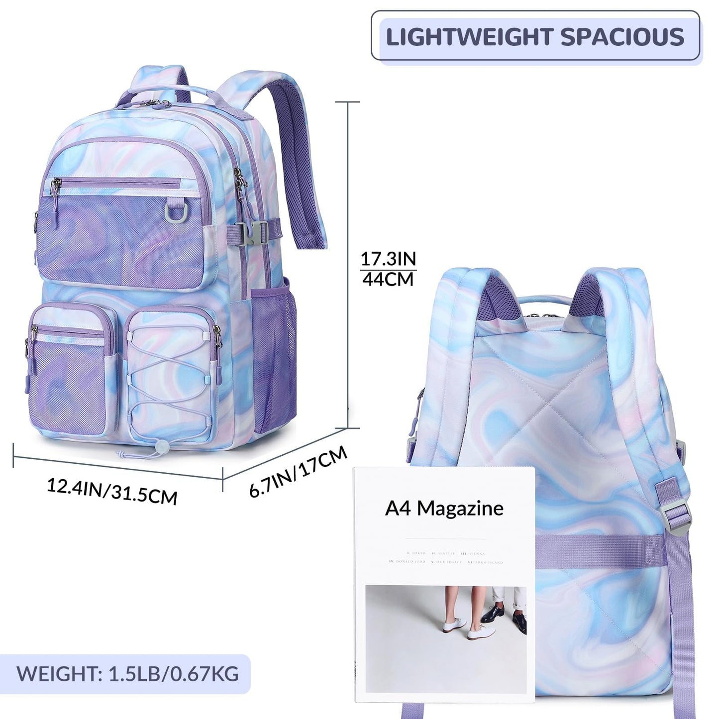 Lohol Multi-Pocket Backpack for Travel College, Heavy Duty Big Bookbag with 15.6 inch Laptop Compartment (Purple Galaxy