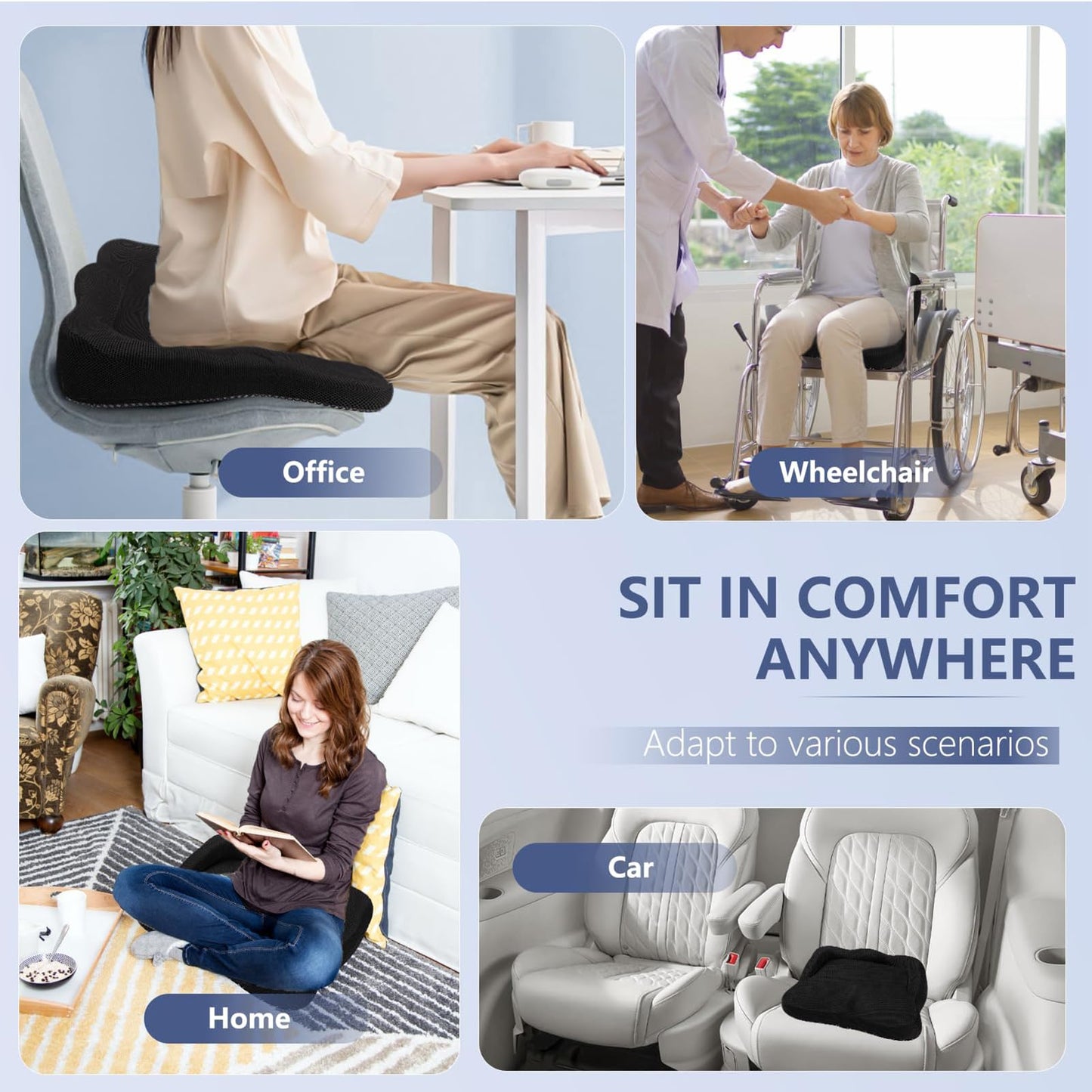 Tsmertor Gel Seat Cushion, Thicken Big Office Chair Cushion ，Car Seat Cushion for Long Sitting, Sciatica & Hip Pain Relief Pressure for Wheelchair Gamechiar Deskchair