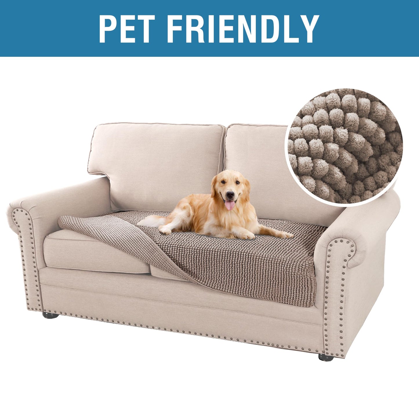 H.VERSAILTEX Plush Sofa Cover 2 Seater Chenille Dog Bed Cover Pet Couch Covers Sofa 2 Seat Sectional Couch Covers for Dog, Pet, Cat (35" x 62", Sand)