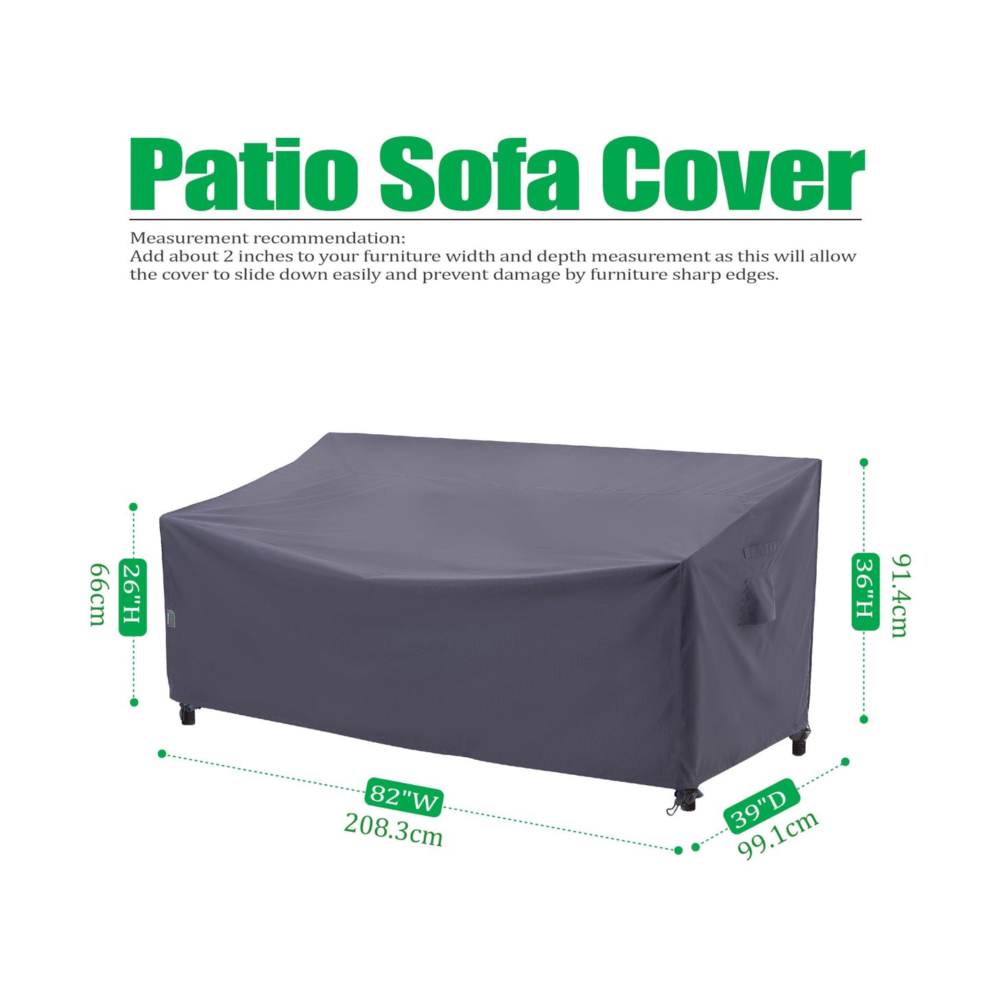 F&J Outdoors Heavy Duty Waterproof UV Resistant I Shape 3Seater Patio Sofa Cover,Grey,82Wx39Dx36H in
