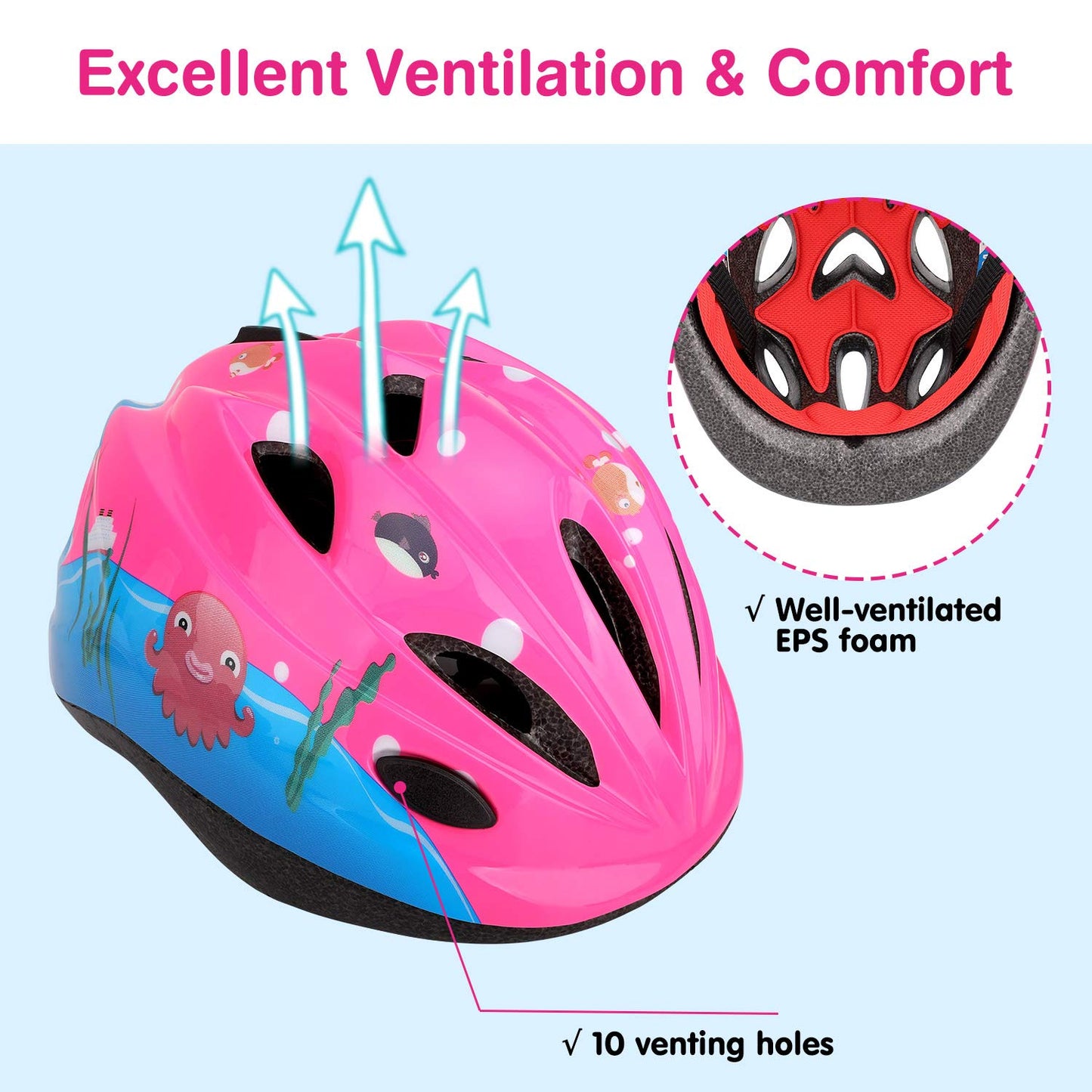 MoKo Kids Bike Helmet, Toddler Helmet for Ages 3-10, CPSC & CE Certified Scooter for Skateboard Roller-Skating Bicycle, Sports Protective Gear Set Knee Elbow Wrist Pads for Boys Girls