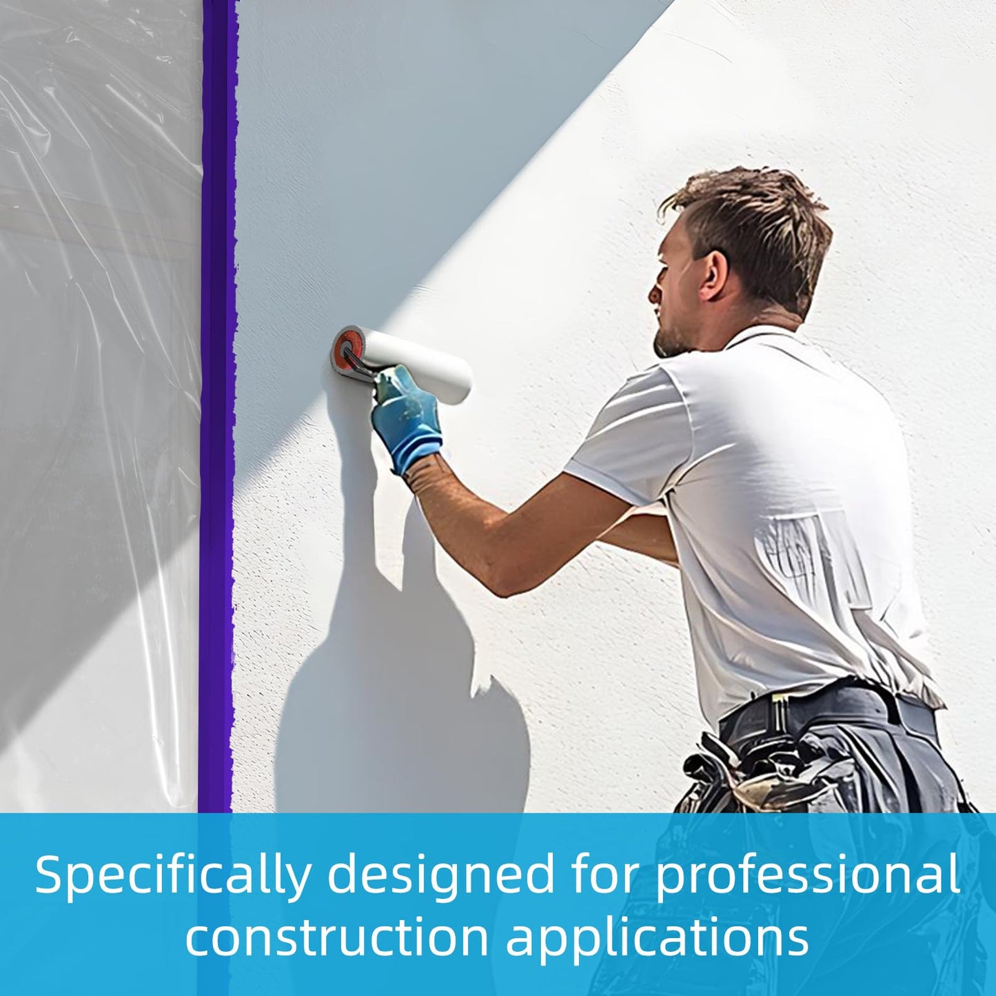 AMOGATO Blue Stucco Tape, 2 Inch x 60 Yards x 2 Roll, UV-Resistant Blue Stucco Tape, Waterproof Polyethylene Masking Tape for Home Renovation, Construction, Surface Protection, Tile Scratch Prevention
