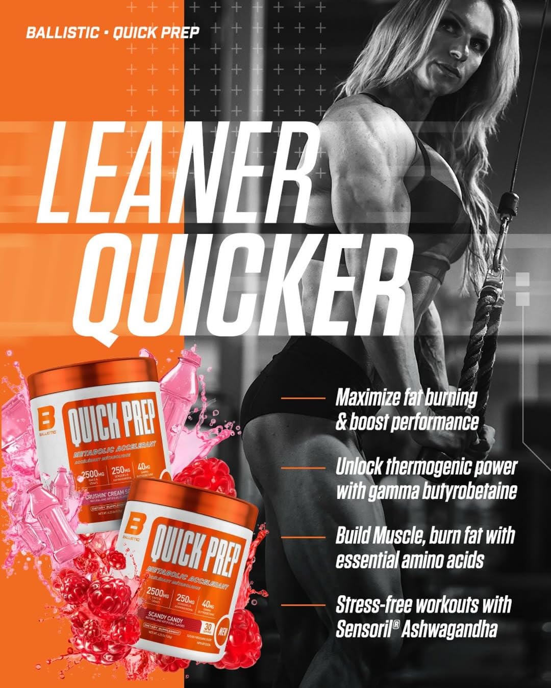 Ballistic Quick Prep Metabolic Accelerant | Thermogenic Fat Burner with Sensoril Ashwagandha & EAAs | Weight Management, Natural Diuretic, Enhances Energy & Recovery | 30 Servings (Crushin' Cream Soda)