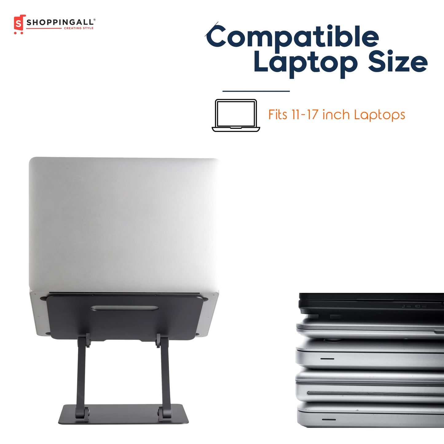 SHOPPINGALL Adjustable and Foldable Laptop Stand, Ergonomic and Portable Aluminum Laptop and Tablets Riser for Desk, Fits All Laptops and Notebooks and Tablets up to 17 Inch - SA-LS3-Black