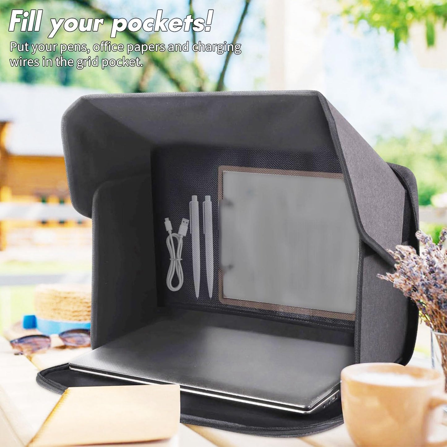 YUEHISY Laptop Sun Shade, Portable Privacy Protection with Anti Glare, Folding Sun Glare Shield, for Up to 16 Inch Laptops Outside Working