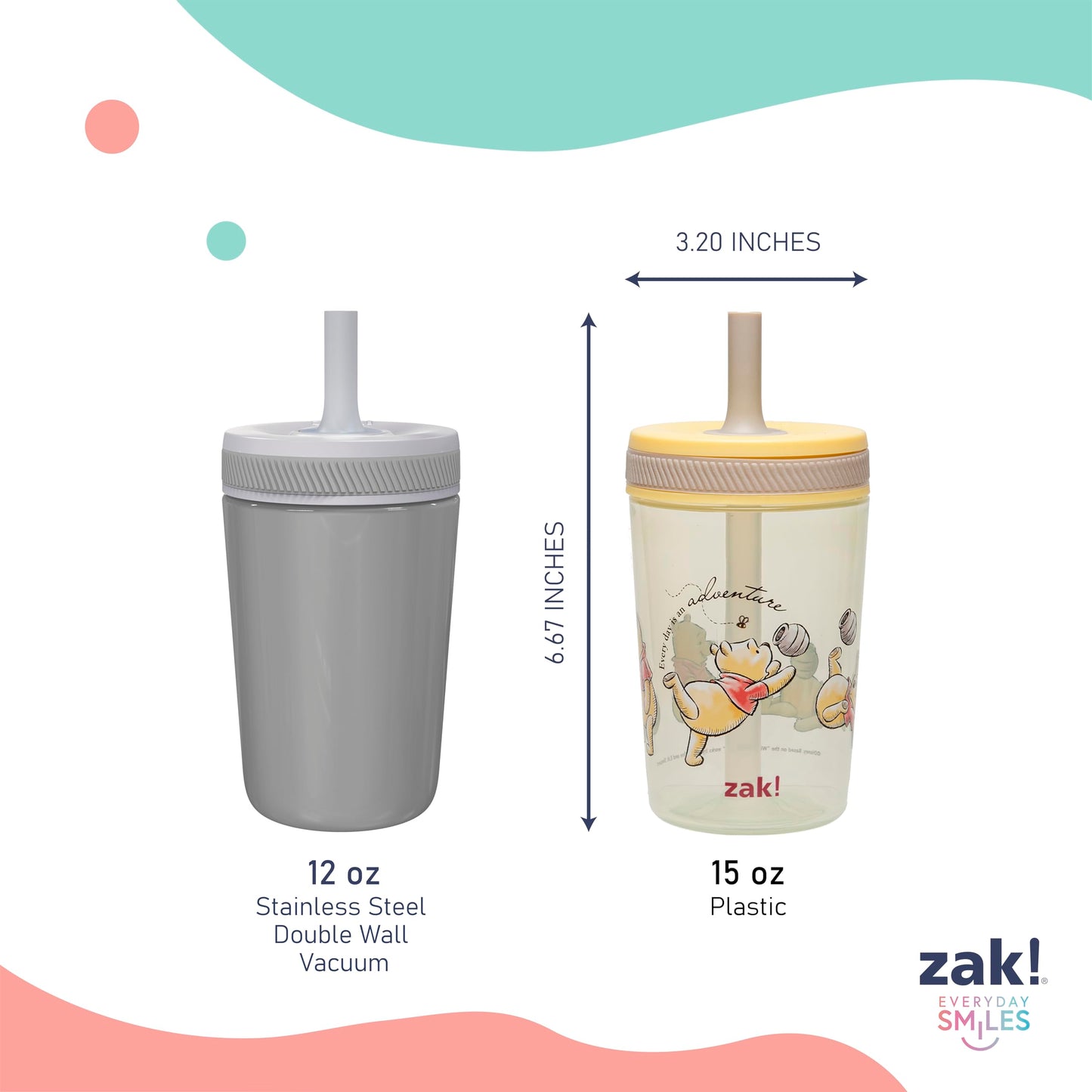 Zak Designs Disney Winnie The Pooh Kelso Toddler Tumblers for Travel or at Home, 15oz 2-Pack Durable Plastic Sippy Cups with Leak-Proof Design is Perfect for Kids (Winnie The Pooh & Friends)