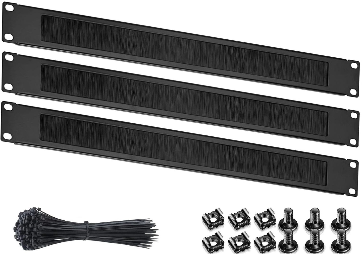 KUYEFGF 1U 19 Inch Rack Mount Brush Panel | Cable Entry Management Passthrough | Black Metal Rack Brush Cables Organizer