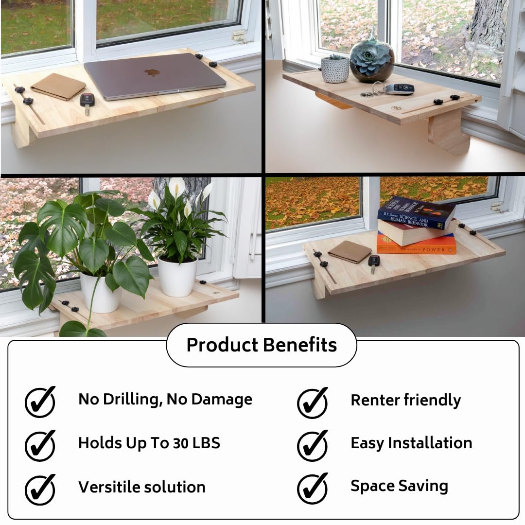 AD Furnishes Original SillMate Window Plant Shelf, 21.25" Sill Shelf for Plants - Verify Sizing First - Cat Perch - Renter Friendly No Drilling/Damage - Sill Extender for Plants - Window Table