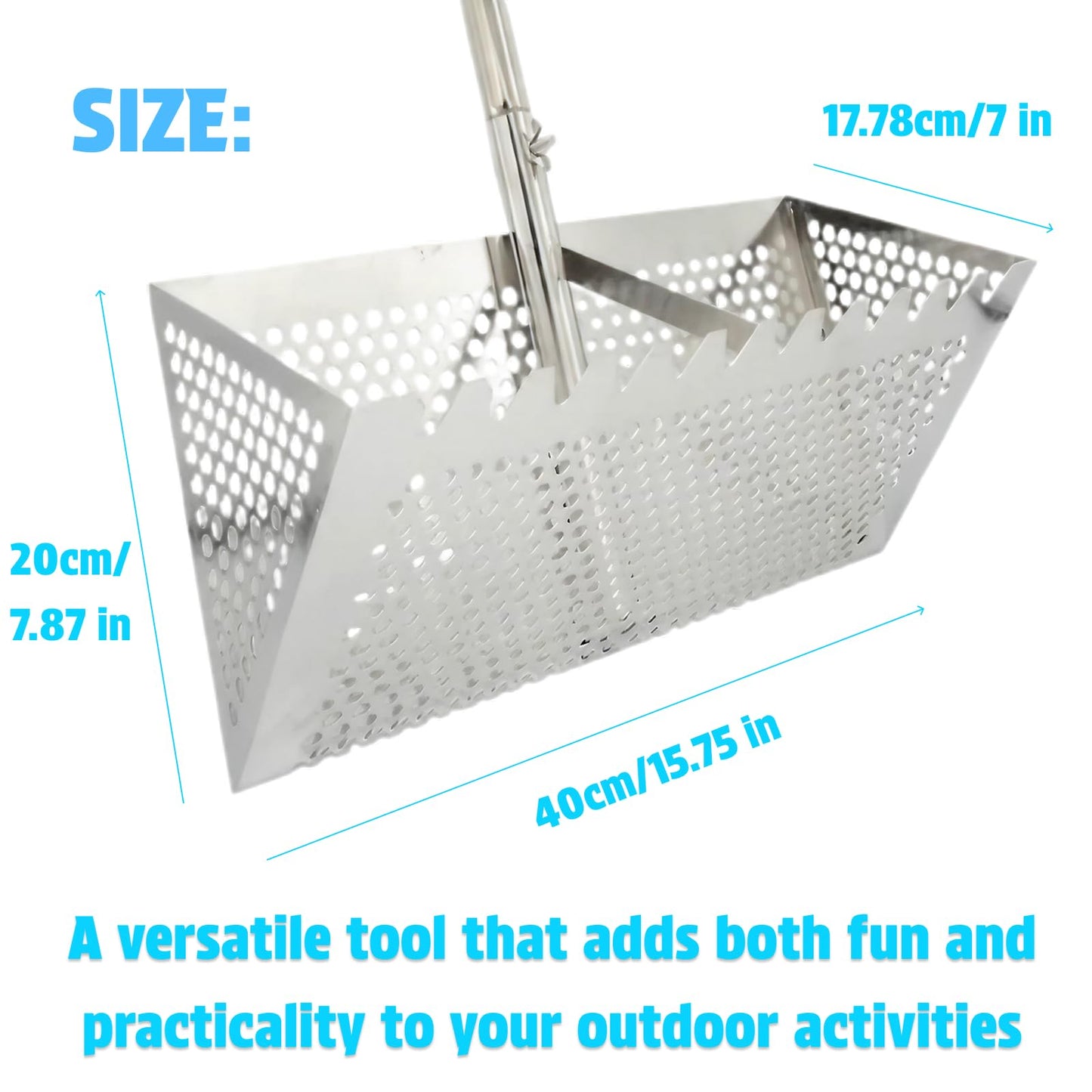 Generic Beach Rake Sand Sifter Handheld Loosening Steel Head Steel Grip 40cmx20cm
