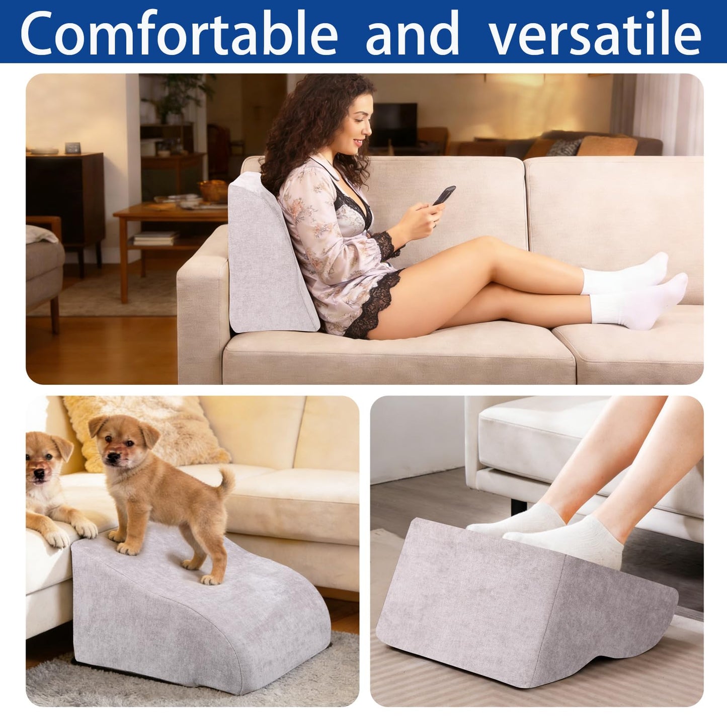 Opuvidity Foot Rest for Under Desk at Work, Ergonomic Under Desk Footrest with Washable Cover for Office, Home & Gaming Leg Elevation Pillow Light Gray