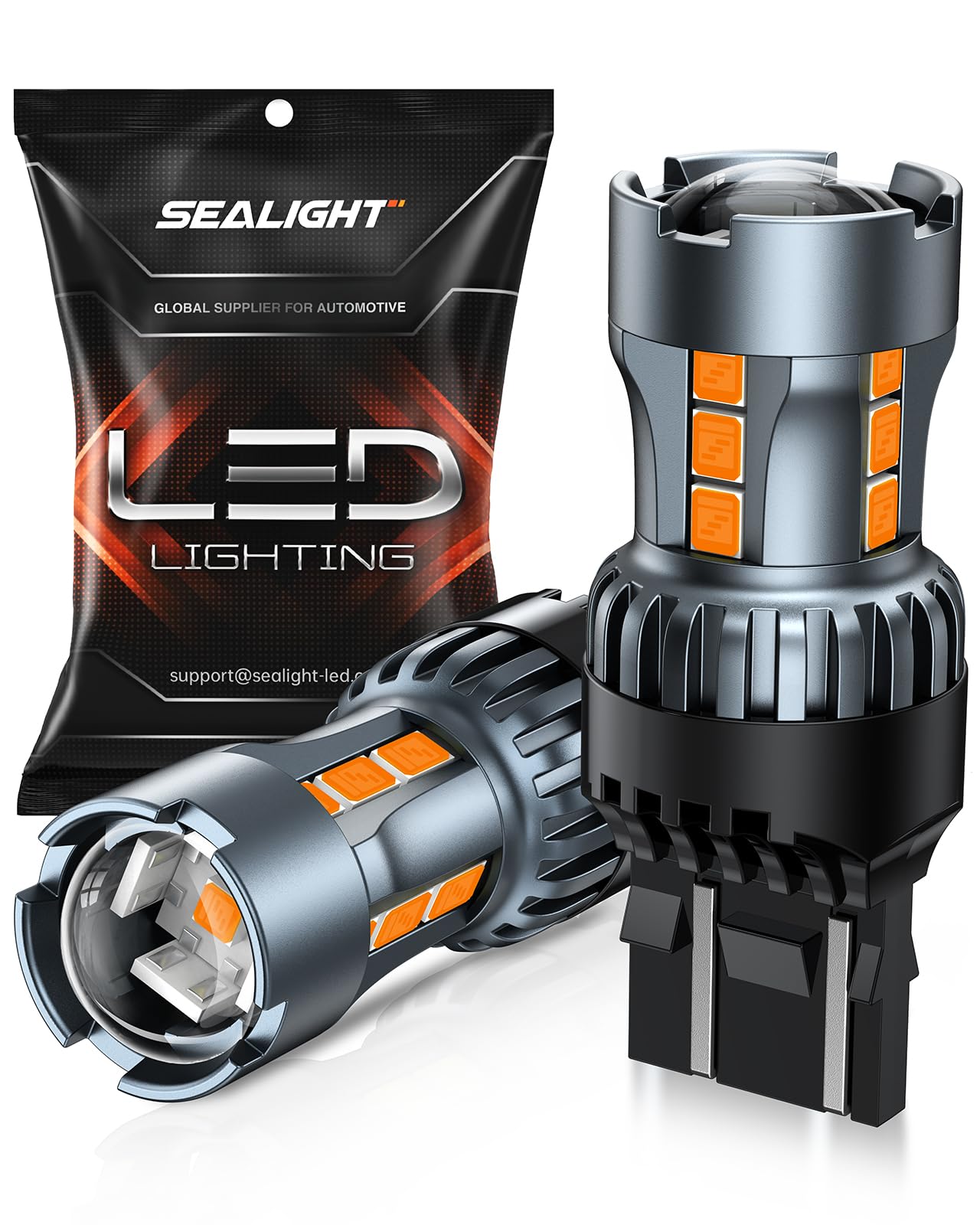 SEALIGHT 7443 7440 LED Bulb Amber Turn Signal Lights, T20 7441 7444 992 W21W LED Light Bulb with Projector,Includes Additional Decoders, Pack of 2