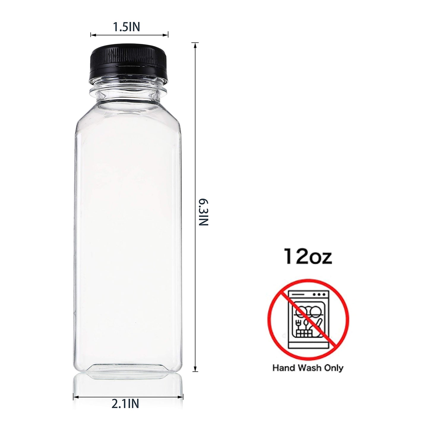 Cedilis 20 Pack 12oz Plastic Juice Bottles with Black Cap, Clear Reusable Containers with Lids, Great Disposable Bottles for Making Juice, Milk, Salad Dressing, Smoothie and Other Beverages