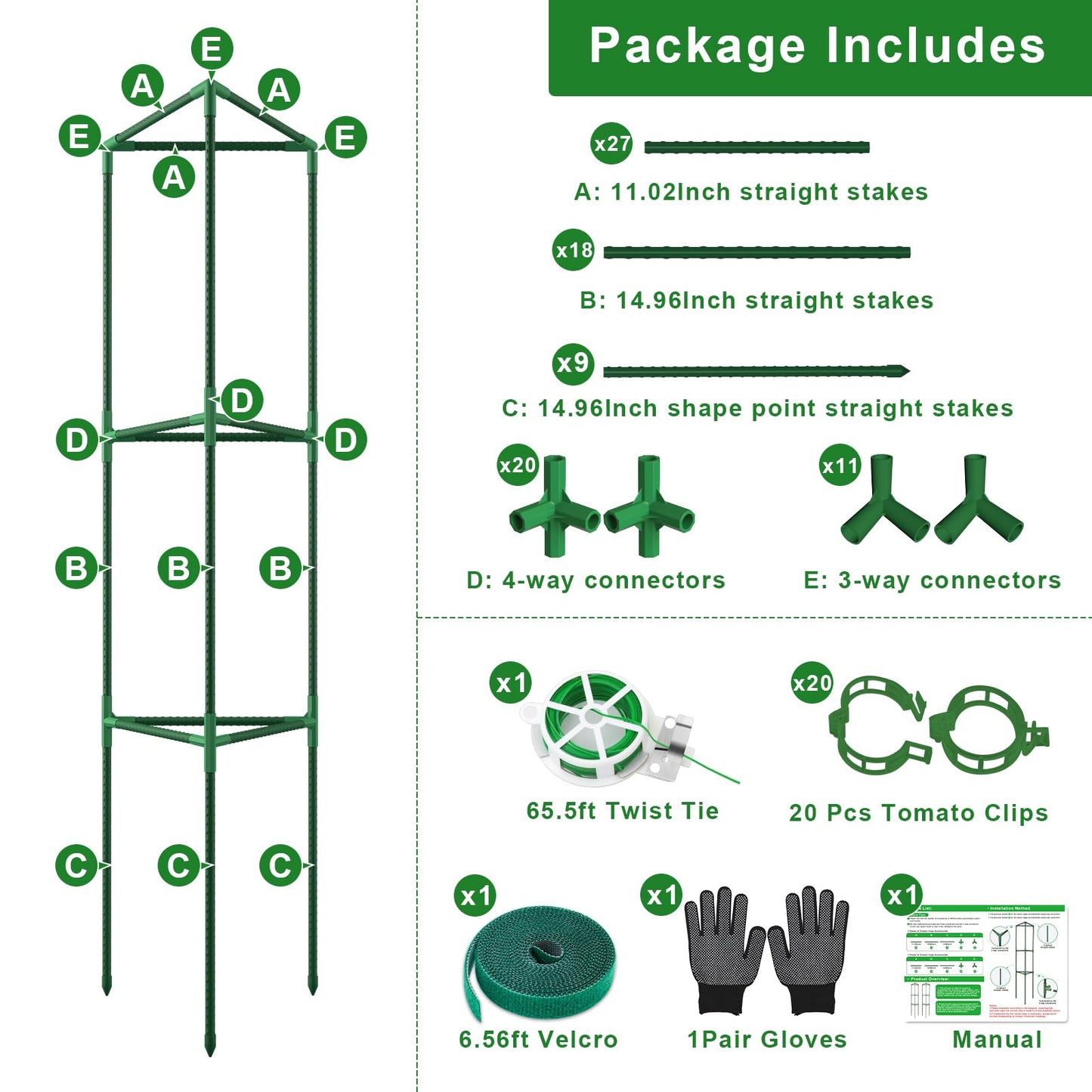 3 Pack Tomato Cages for Garden, 46.85Inches Tall Tomato Plant Support Stakes Adjustable Heavy Duty Steel Plant Tower Stakes, Updated Cucumber Trellis Garden Cages for Climbing Vegetable Flowers Fruits