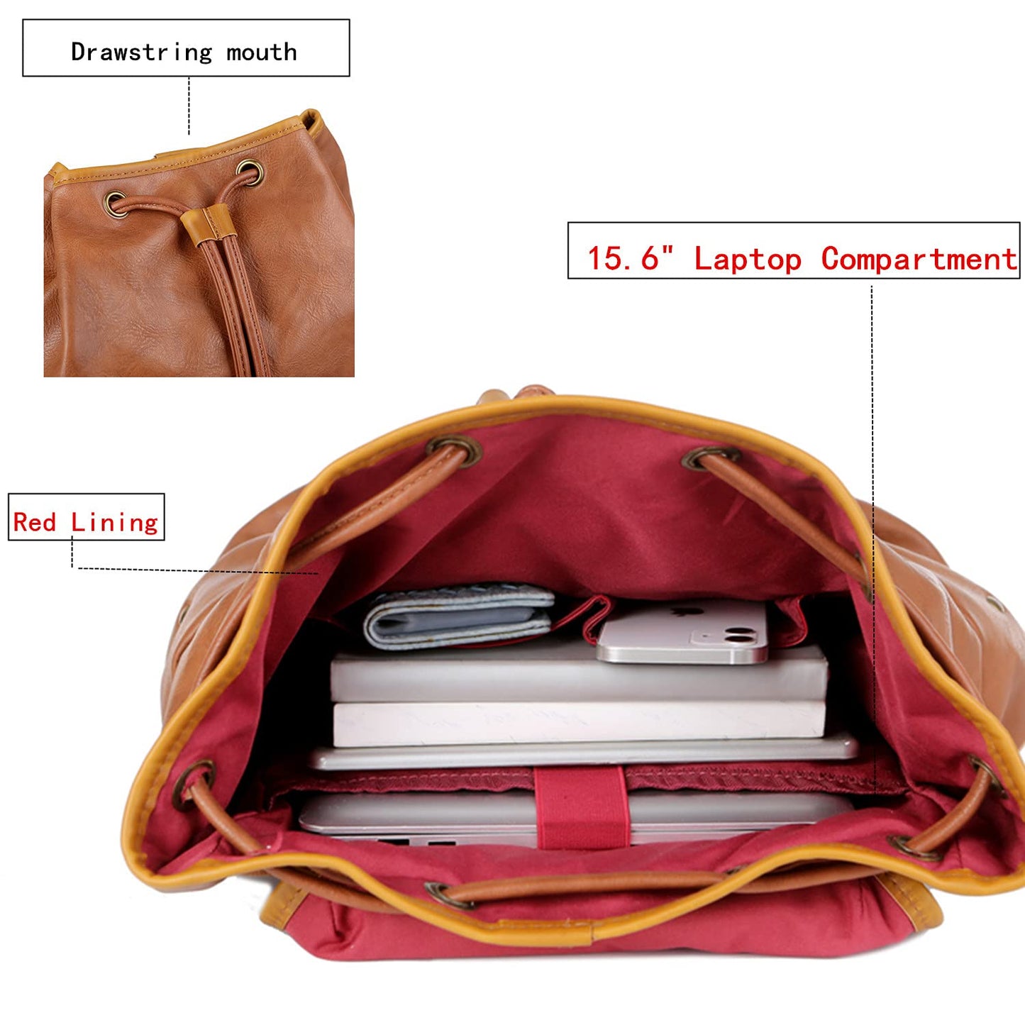 Vegan Leather 15.6 inch Laptop Backpack Hiking Camping Backpack Satchel Bookbag Travel Business Casual Backpack CN-01, Brown, Medium, Leather Backpack