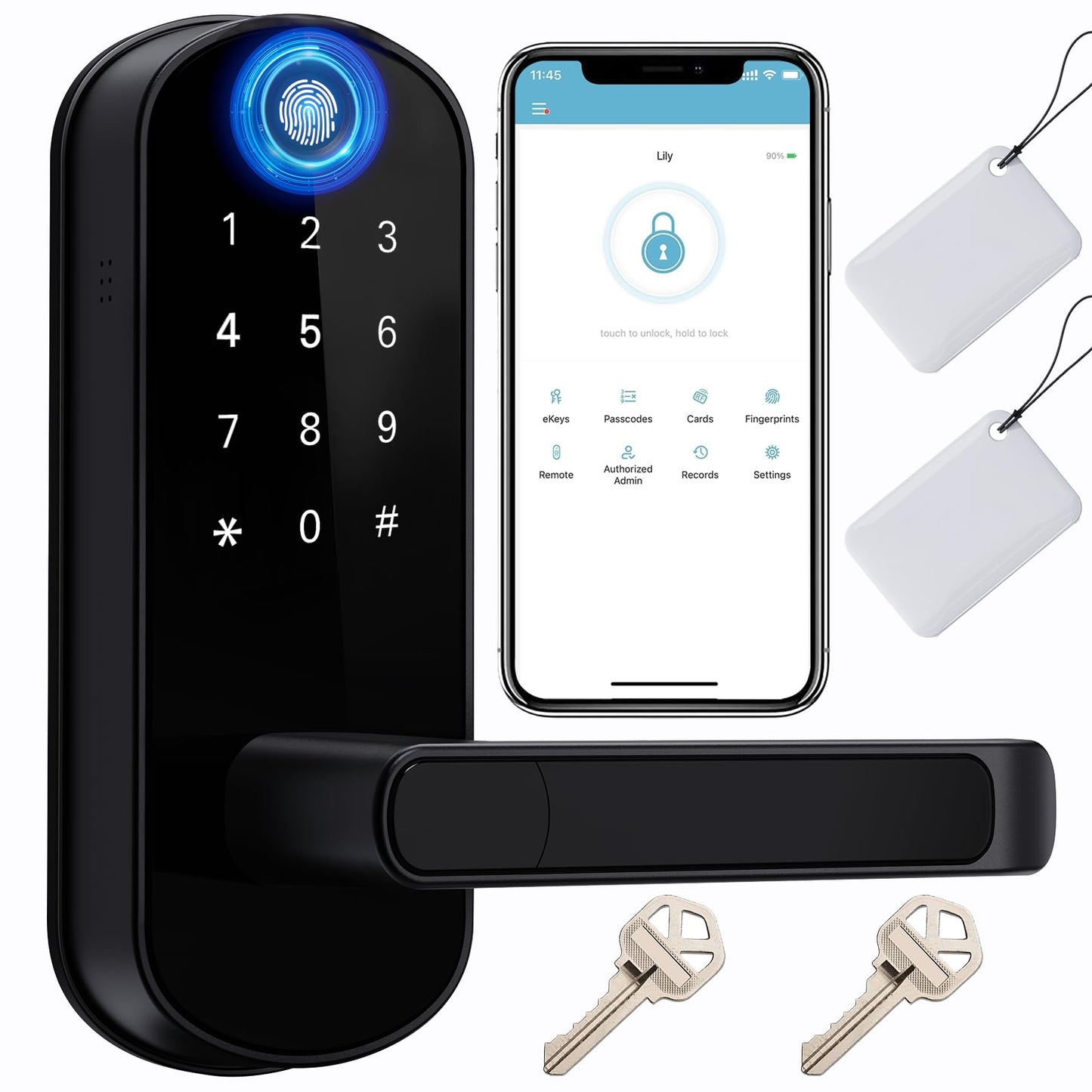 Keyless-Entry Fingerprint Smart Door Lock: Sifely Digital Electronic Lock with Code Passcode, Electric Door Knob, Biometric Handle, Perfect for Entry Doors, Bedroom Doors (Black Smart Lock)