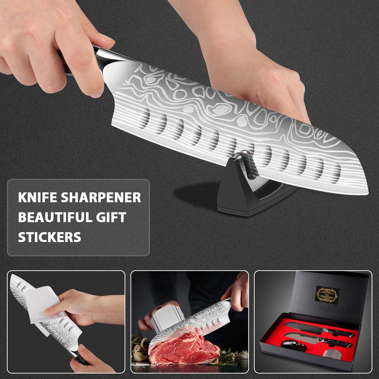 MOSFiATA 7" Santoku Knife with 5.5inch Santoku Knife, German High Carbon Stainless Steel EN.4116