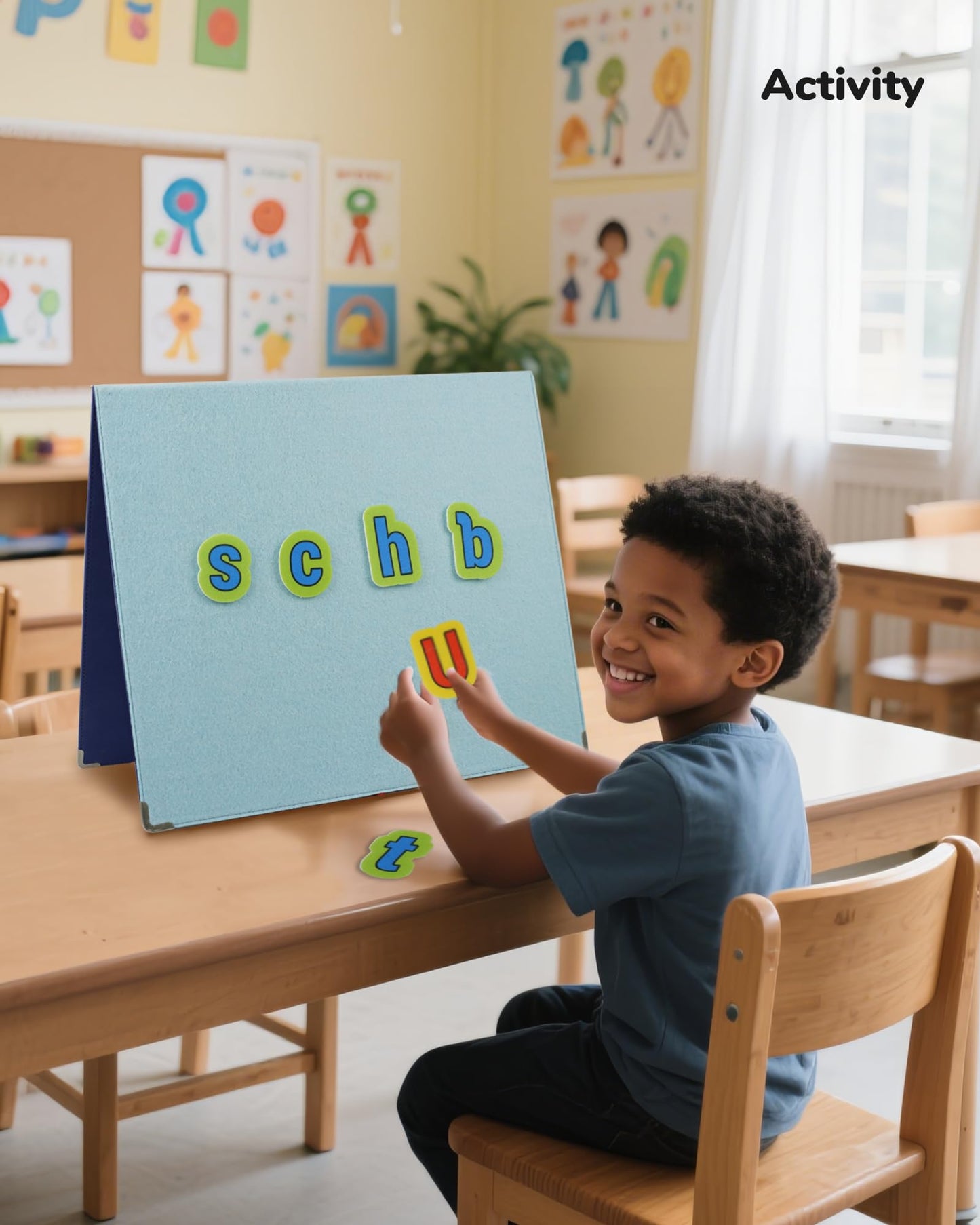 CHEFAN Foldable Felt Board for Toddlers - FreeStanding Learning Board for Kids, Preschool Classroom and Daycare | Use With Felt Set and Book for Storytelling | Blue Large