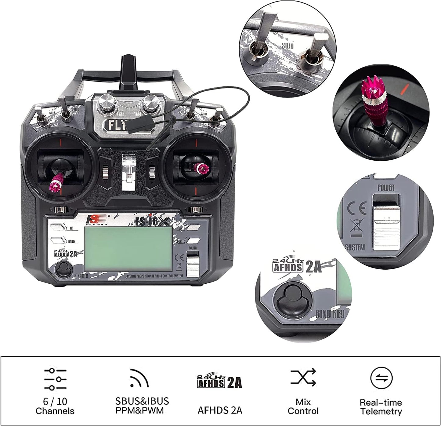 Alaohu Flysky FS-i6X 6-10 Channels (Default 6CH) 2.4GHz RC Transmitter and Receiver FS-iA6B Radio Control System for FPV Multirotor Drone Fixed Wing RC Boats (Mode-2)