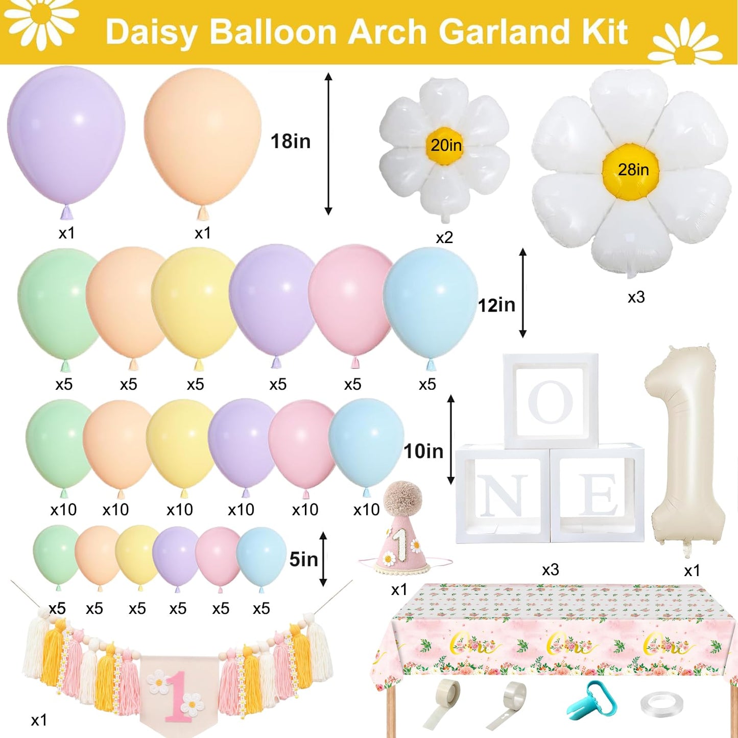 Daisy Pastel Balloon Garland Arch Kit 1st Birthday Decorations Girl White Groovy Wildflower Balloon Arch Kit First Birthday Party Decorations for Girl Baby Shower Flower Balloons Decor