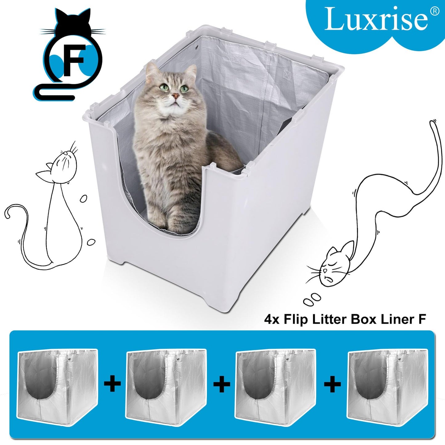 Liner F Compatible with Modkat Flip Litter Box - Reusable Liners for Flip Litter Box - Liner F for Cat Litter Box (4 Pack)