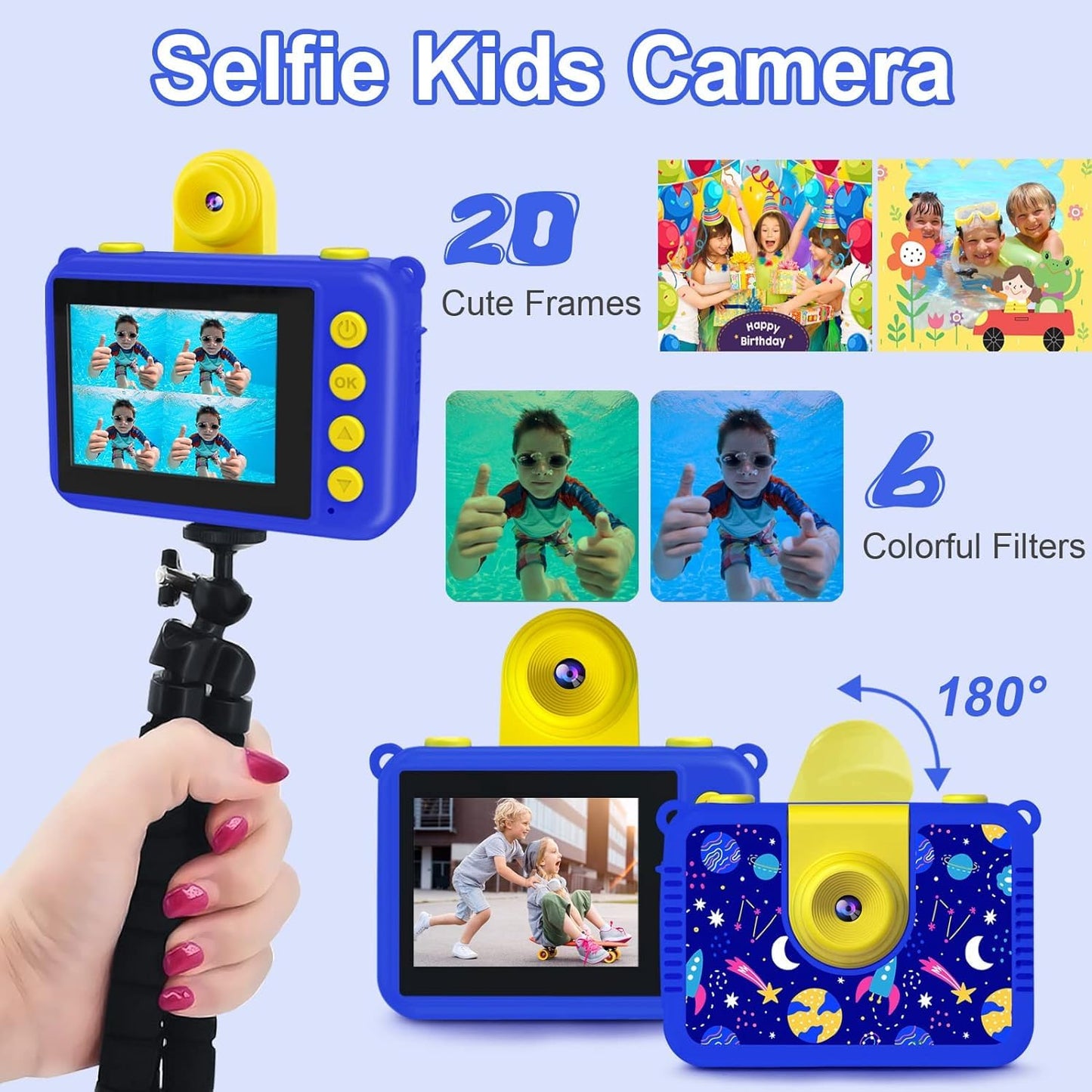 GKTZ Kids Camera - Underwater Camera Birthday Gifts for Girls Boys Children Digital Waterproof Camera with 32GB SD Card, Pool Toys for Kids Age 3-12 (Dark Blue)