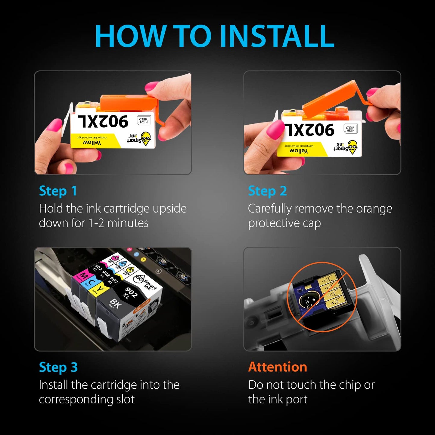Smart Ink Compatible Ink Cartridge Replacement for HP 902 XL 902XL (5 Pack) to use with Officejet 6951 6954 6956 6958 6962 6950 Officejet Pro 6968 6974 6975 6978 6960