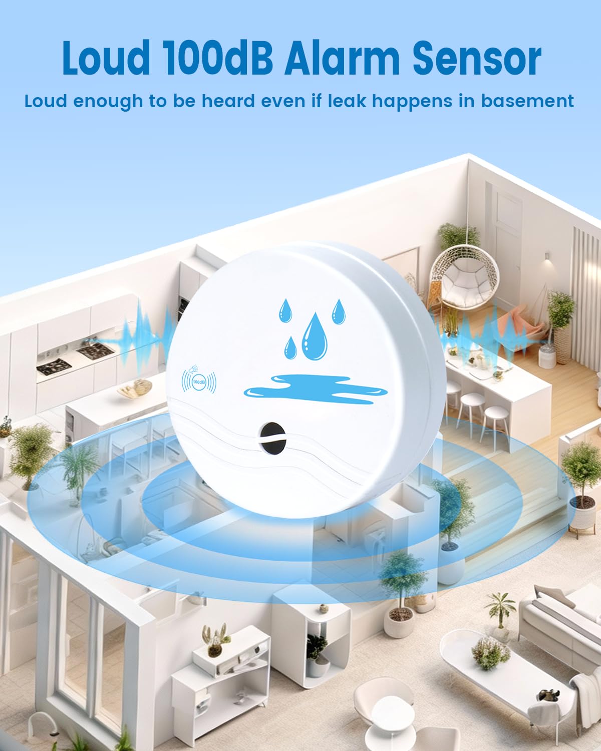 ComfyTune 5 Pack Water Leak Detectors for Home, 100dB Waterproof Water Leak Alarm Sensors for Basements, Bathrooms, Laundries, Sinks, and Windows(Battery Included)