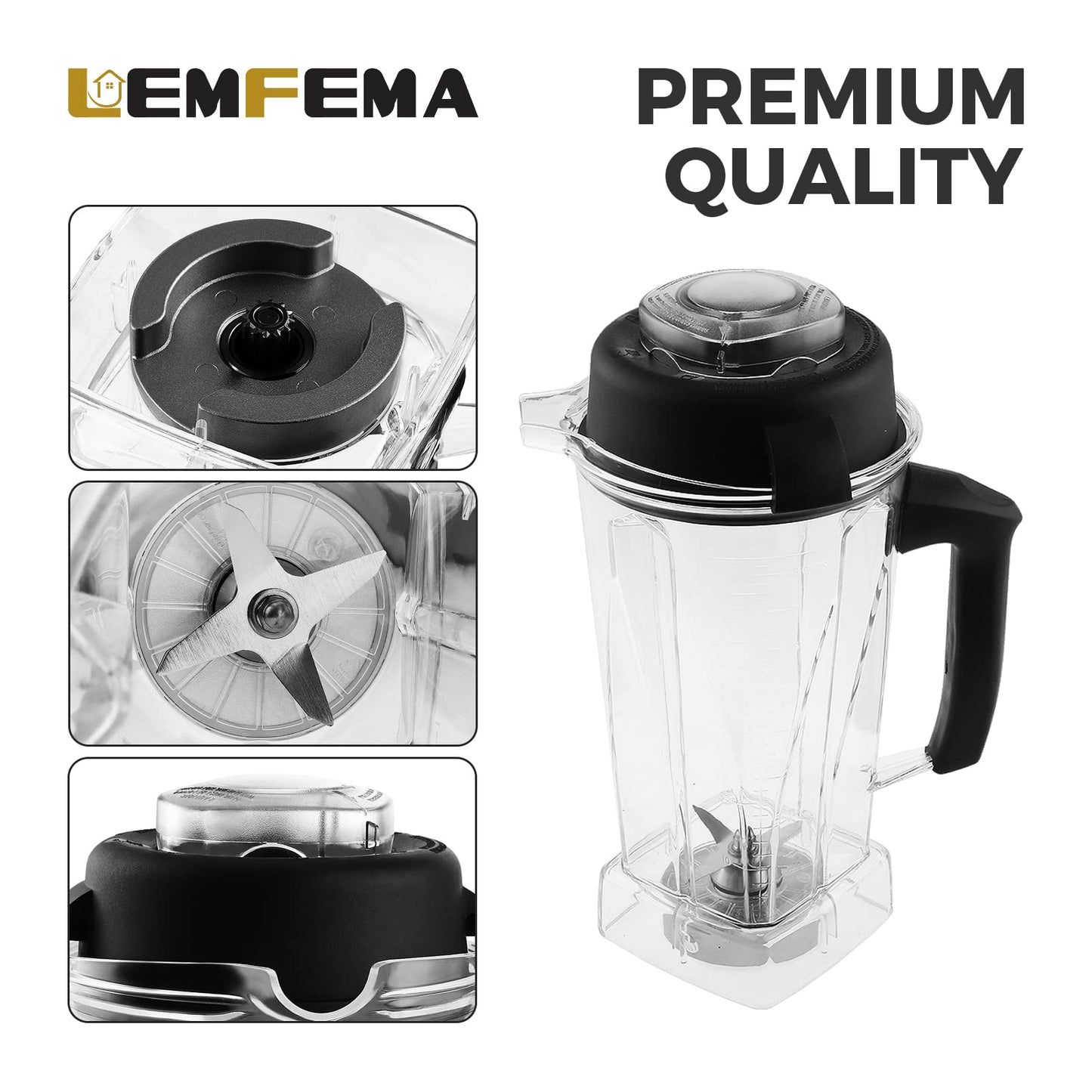 Replacement for Vitamix 64 oz Blender Container Cup 5200,6000,6300,5300,6500,7500,750,VM0102, VM0103, Classic C-Series Blender, with Lid Blade, Clear