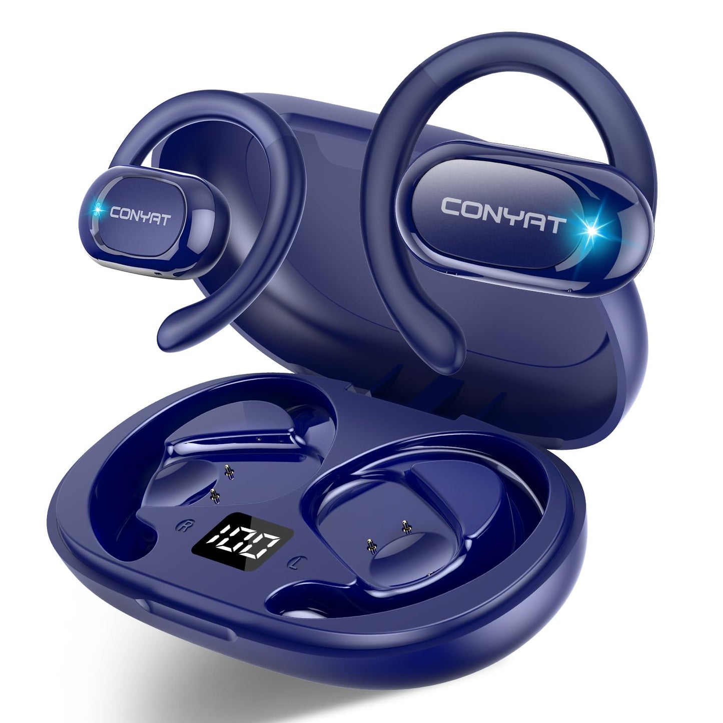 Conyat AI Language Translation Earbuds Real Time, 3-in-1 Translator Earbuds Open Ear with 7 Translation Modes/164 Language, 58H Headphones Translating Device for Travel/Business//Leaning, Blue
