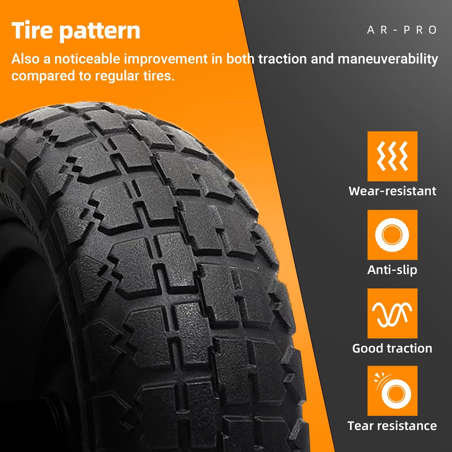 (2-Pack) 13‘’ Replacement Tire for Gorilla Cart - Solid Polyurethane Flat-Free Tire and Wheel Assemblies