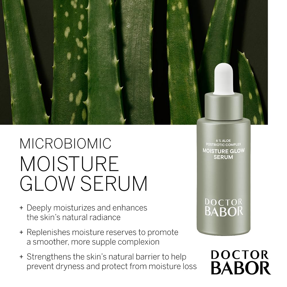 BABOR Microbiomic Moisture Glow Serum, Probiotic Face Serum with Light Reflecting Pigments to Give Skin Radiant Glow, Hyaluronic Acid & Aloe Vera for Plump Moisturized Skin, 1 oz
