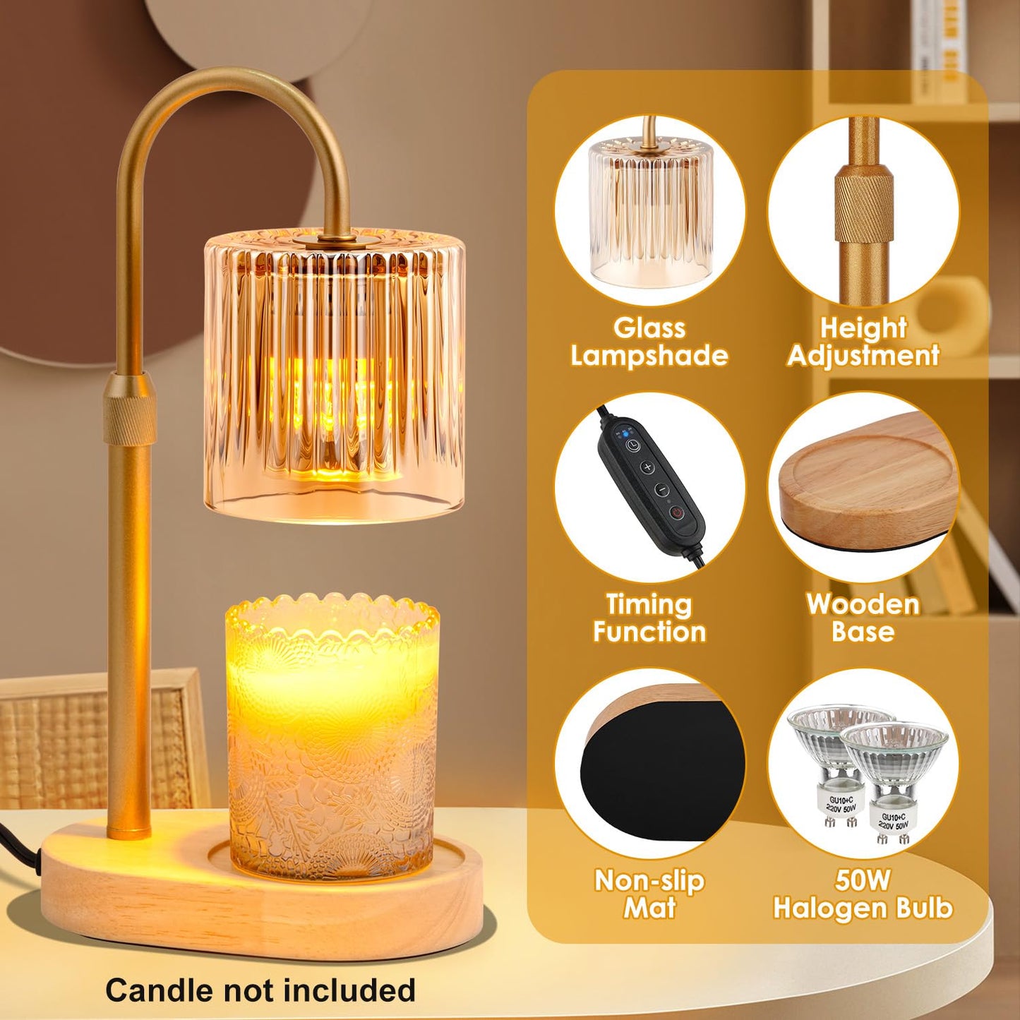 Candle Warmer Lamp with Timer Dimmable - Elegant Candle Warmer Adjustable Height, Candle Lamp Wax Melt Warmer for Jar Candles Birthday Gifts for Women Mom, Christmas House Warming Gifts New Home Decor