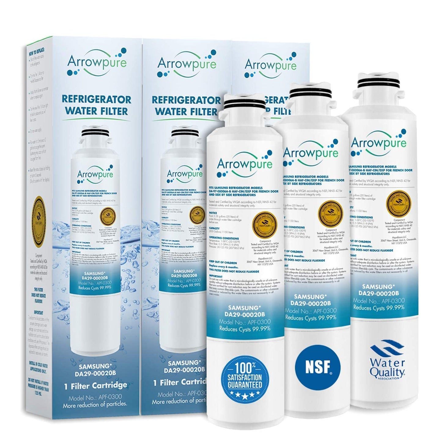 APF-0300 Fits Samsung Refrigerator Water Filter Replacement, DA29-00020B, HAF-CIN/EXP, FMS-2, RF28HMEDBSR, RF263BEAESR, RWF0700A, RF4287HARS, 3-Pack