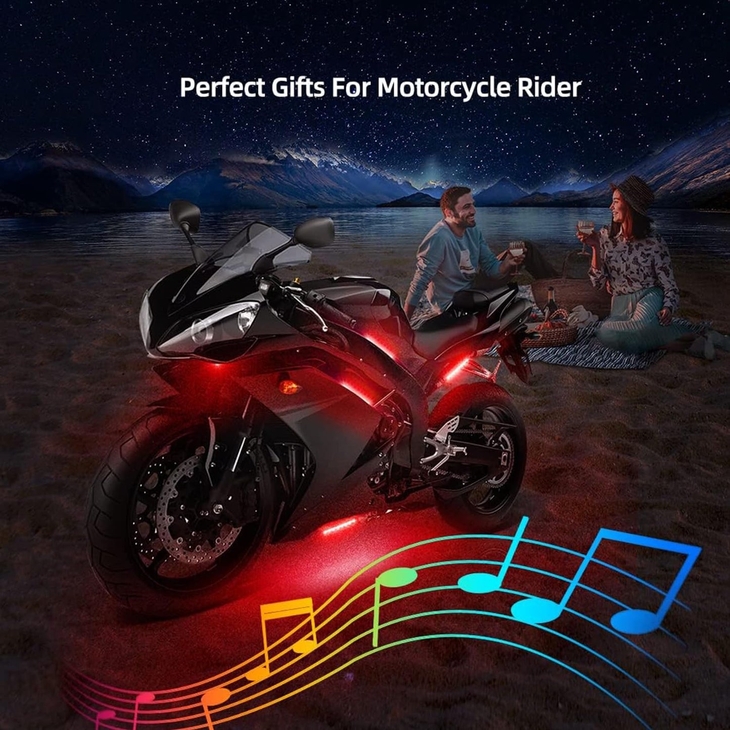 MAODANER 12pcs Motorcycle underglow LED Light Kit, RGB Motorcycle LED Interior Strip Lights with Music Mode, Brake Light Function Waterproof Motorcycle Accessories - Wireless APP Control, DC 12V