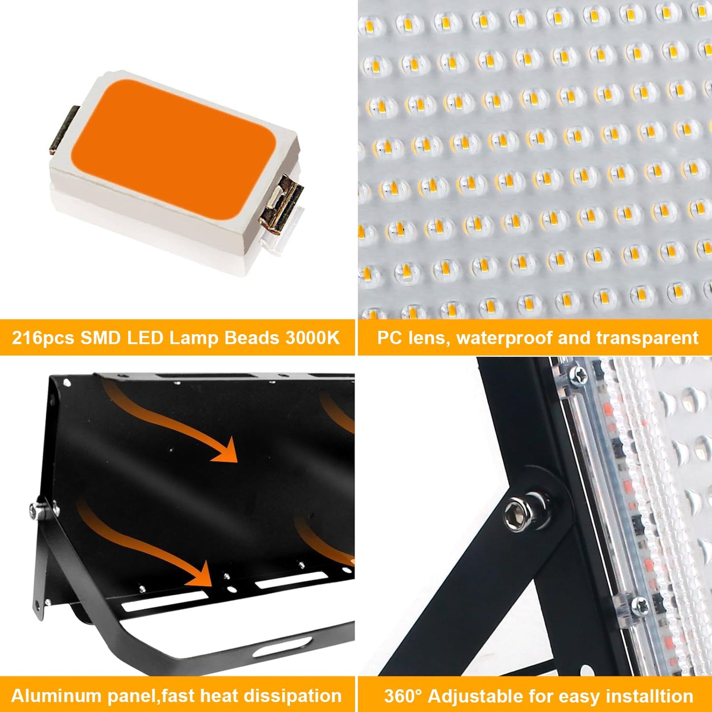 LED Flood Lights Outdoor, 150W 15000lm Waterproof Outdoor Floodlights, Plug in Flood Light, 3000K Warm White Exterior Flood Light, LED Work Light for Yard, Garden, Lawn, Backyard
